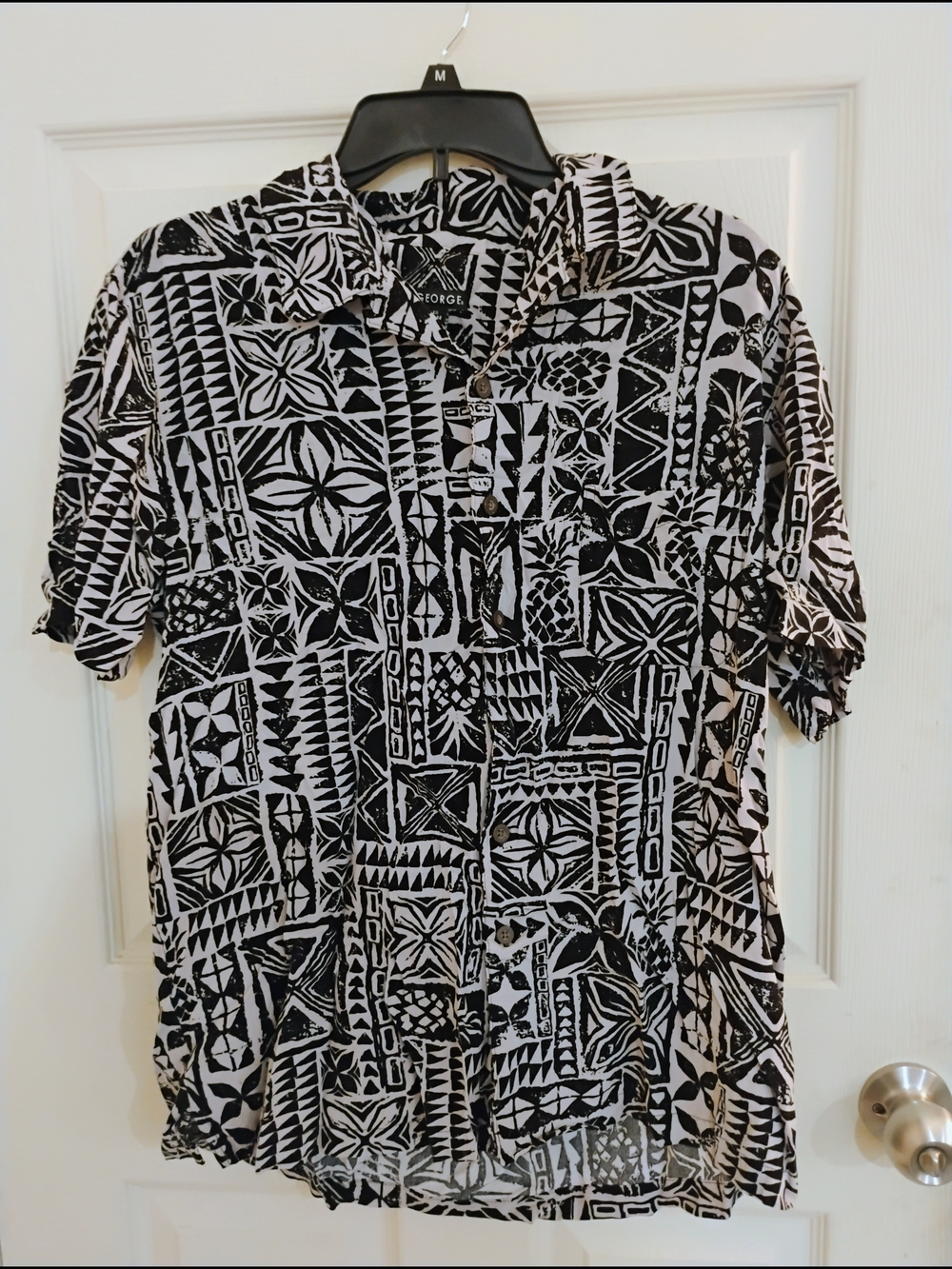 George Black & White Tribal Geo Print Short Sleeve Button-Down Shirt